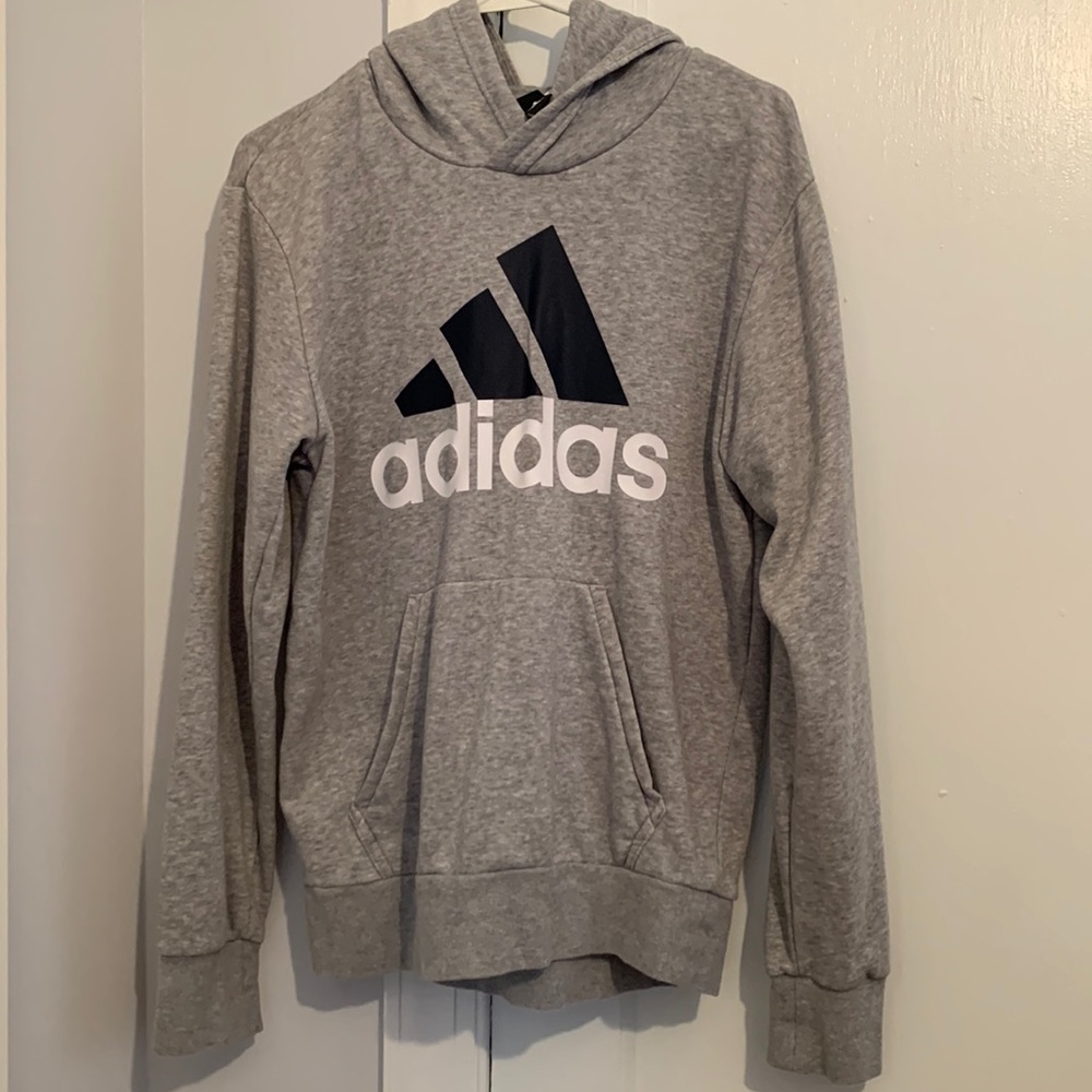 Mens, medium, heather gray, adidas hoodie